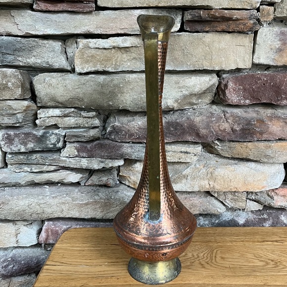 VTG Copper Ewer Brass Pedestal Hammered Etched Turkey Boho Pitcher India Decor - Picture 7 of 10